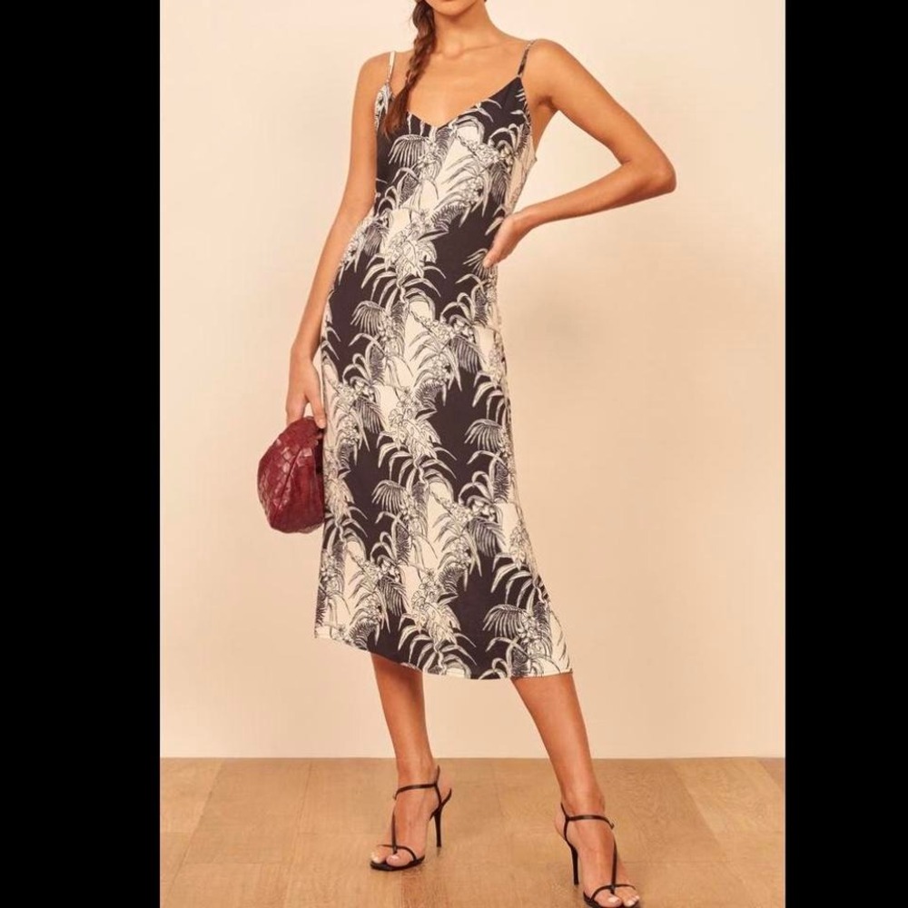 Reformation Boston Slip Dress Women's Size 0 Amazon Black‎ White Midi Flare Boho